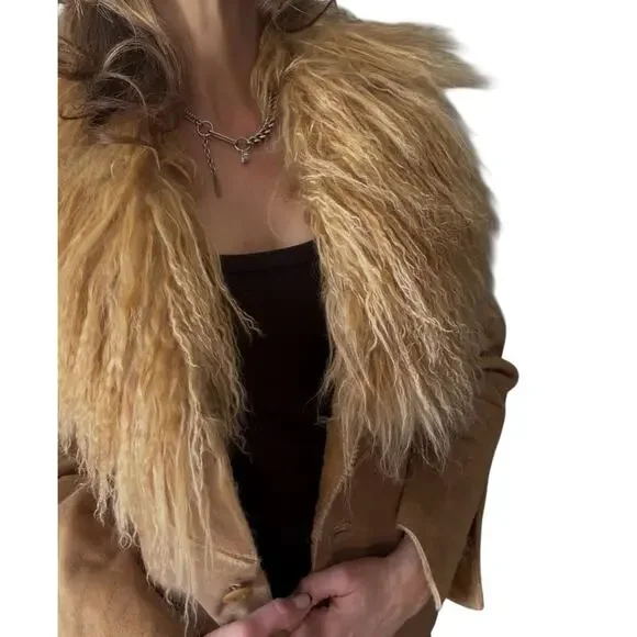 Vintage Guess Suede Jacket with Mongolian Fur Collar sz M - Picture 9 of 9